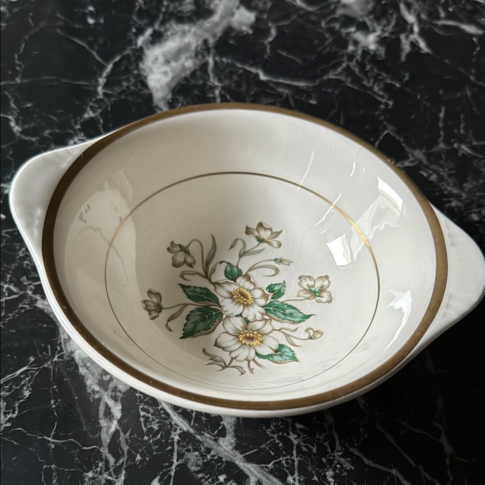 Knowles Cream and Green Serveware Floral Bowl